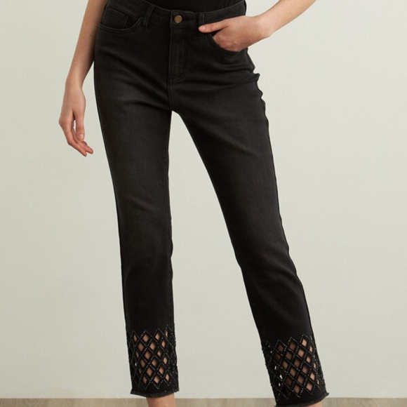 M2 - #53 Joseph Ribkoff black denim jeans with diamond cutout, size 10 - Picture 1 of 7